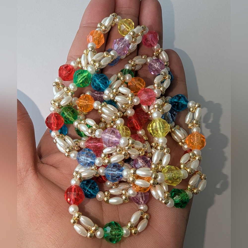 EVC COLORFUL PLASTIC BEAD FAUX PEARLS FLAPPER NECKLACE